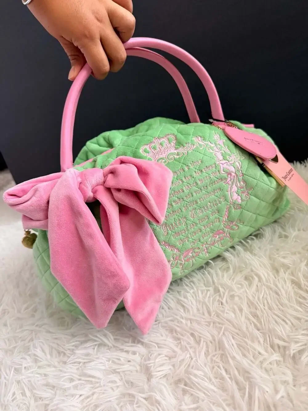 Juicy Couture Juicy Tale Bowler Satchel Bag Retro Green Pink